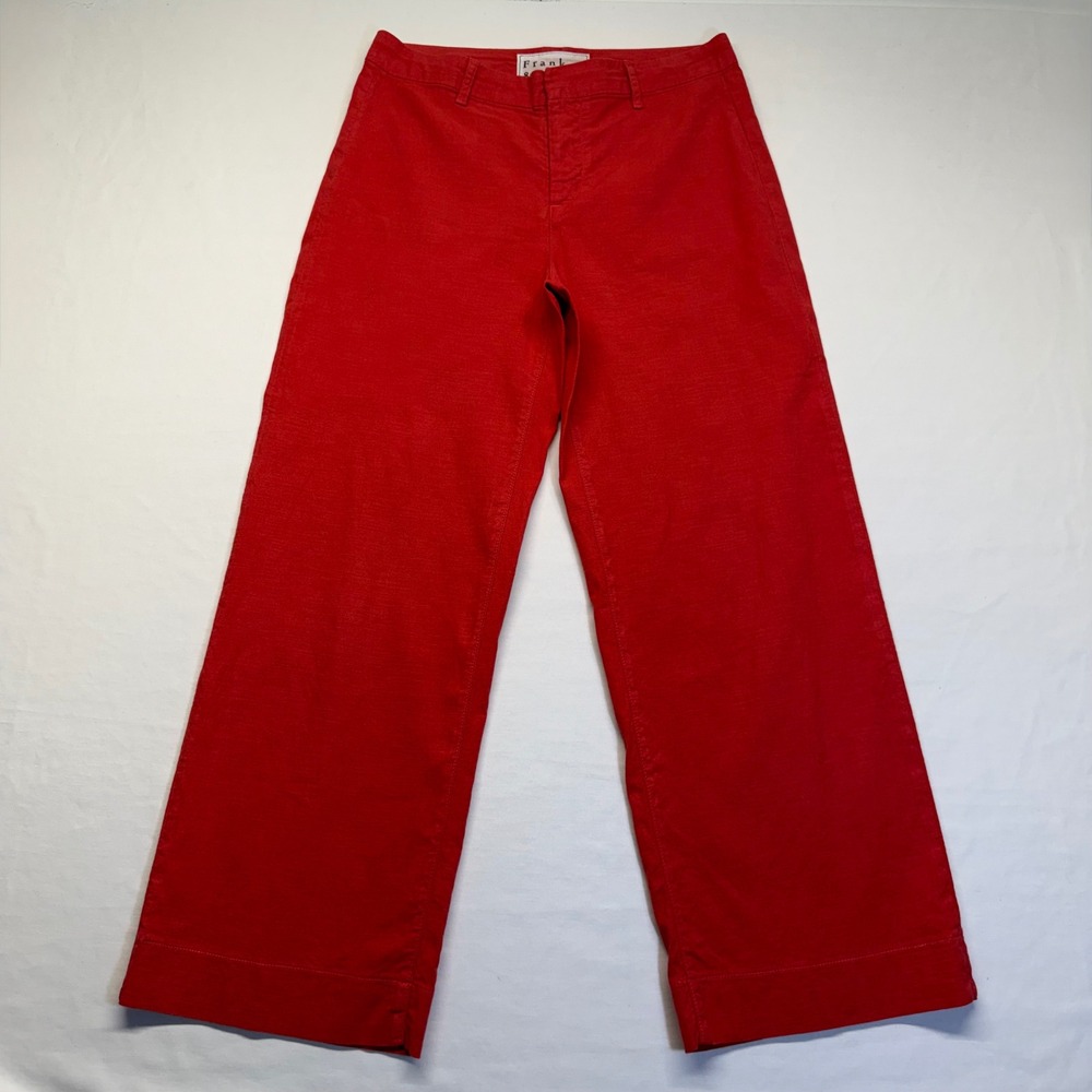 Frank & Eileen Wexford Wide Leg Pants 6 Red Women Linen Blend Made USA Cropped